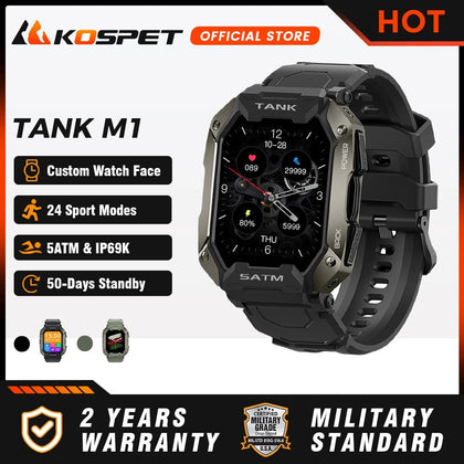 2023 KOSPET TANK M1 Military Smart Watch Men Smartwatch For Women Electronic Fitness Watches 5ATM IP69K Waterproof Bluetooth